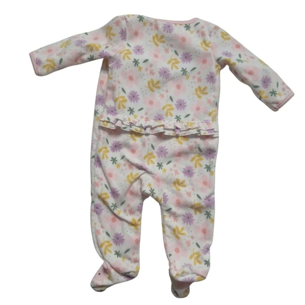 Simple Joys Carter's Girl’s Floral Pink Purple Footies Fleece Sleeper Sz 3-6 M